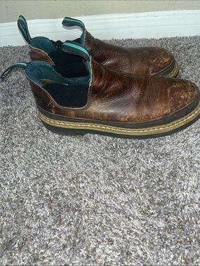 Georgia Boot Brown Leather Chukka Work Boots with Black Elastic